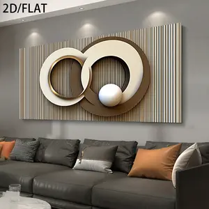 2D Flat Modern Abstract large-scale wall art canvas painting - Simple abstract geometric design poster decorative painting, neutral-toned interlocking circles, 2D flat printing with wooden frames, suitable for living room, bedroom, office decoration, indo