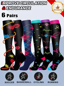Compression Socks for Men & Women, Sports Socks, 20-30mmhg Knee High Design, Running Performance Recovery, 6 Pairs for Circulation Support