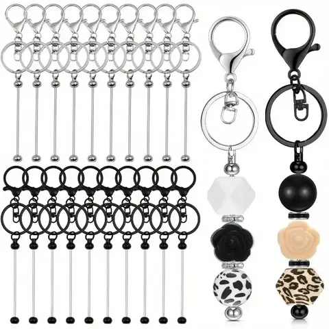 12/24 piece DIY Bead Keychain Blank - Metal Product Strip for bracelets, keychains, Holiday gift accessories creative handicraft kit for seasonal projects