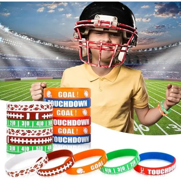 Football Silicone Bracelets 10-Pack, Inspirational Sports Wristbands for Kids and Adults, Engraved with Yes & Touch Down Messages, 0.5 Inches Width, Engraved With Gridiron, Elastic Bands, Gridiron Print, 8.0 Inches Circumference, Team Events