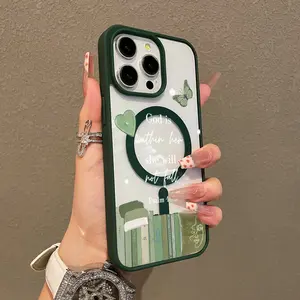 Magnetic Stylish Case for iPhone 17 16 E Pro Max 15 Plus 14 13 12 11 XS XR, Aesthetic Sage Green Serenity Vibes | Lightweight, Shockproof, Silicone, Scratch Resistant, and Cute