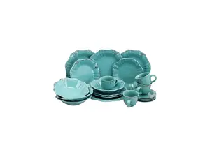 Elama Fleur De LYS 20-Piece Dinnerware Set, Turquoise