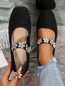 Women's Ballet Flats, Round Toe Mary Jane Shoes with Adjustable Strap, Comfortable Knit Slip-On Sneakers, Daily Wear