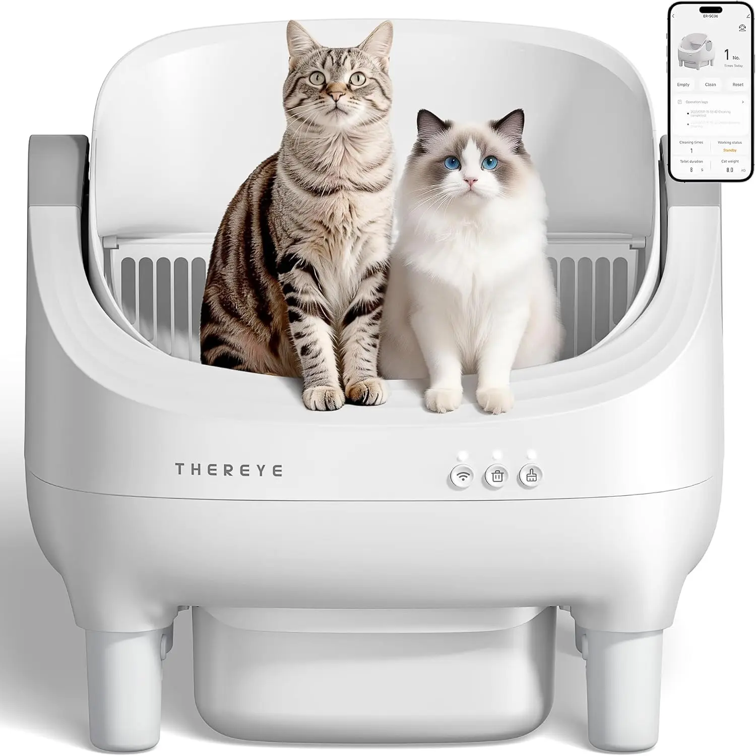 Thereye SC06 Open-Top Automatic Cat Litter Box, Self-Cleaning with App Control Wifi, Odor-Free Waste Disposal includes Trash Bags