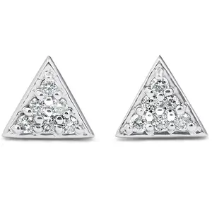 G/VS 14k White Gold Triangle Pave .12Ct Diamond Delicate Studs Womens Earrings