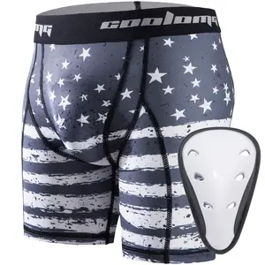 COOLOMG Youth Boys Compression Shorts with Protective Cup Sliding Shorts Underwear   Safety Shorts for Baseball Football Lacrosse Hockey