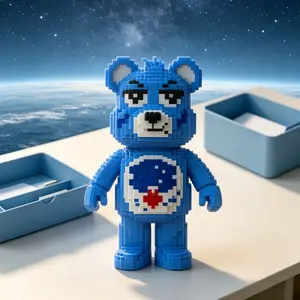 Blue Creative Cute Bear 3D Puzzle Building Blocks Bricks Decoration, Bookshelf Home Office Cabinet Decor, Party Living Room TV Stand Display, Building Block Model