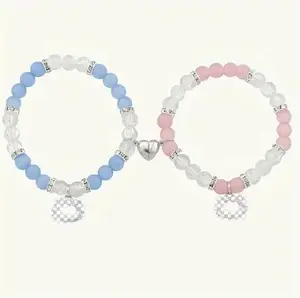 1 Pair Cute Anime Cat Beaded Unisex for Couple Best Friends Bracelet for Christmas Birthday Anniversary Gift for Girls Kids Women Soulmate