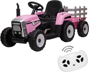 12V Ride on Tractor with Trailer & Remote Control,Speed Up to 5mph, Toddler Electric Vehicle Car with LED Headlights,2+1 Gear Shift,MP3 Player,USB for 3-6 Years Kids (25W,Pink)