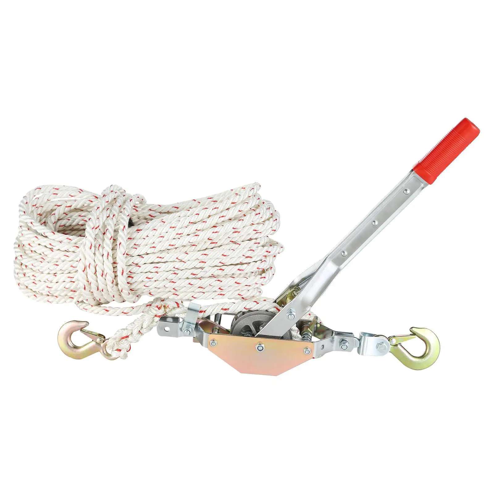 【Fallpicks】VEVOR Hand Winch Rope Puller with Anti-Reversal Gear & Lock, 3/4 T (1653 lbs) Pulling Capacity, 100 ft High-Strength Polyester 0.6" Dia. Rope, 2 Hooks, Heavy Duty Ratchet Tool for Boating, Securing Items