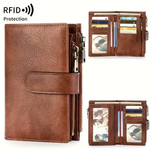 This vintage-style tri-fold wallet embodies a classic retro design. Featuring multiple zippered pockets and credit card slots, it offers ample storage for cash; durable, stylish, and compact, it is the perfect choice for everyday use.