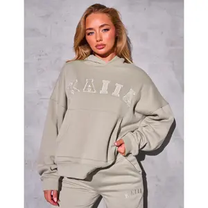 Kaiia Slogan Oversized Hoodie Stone