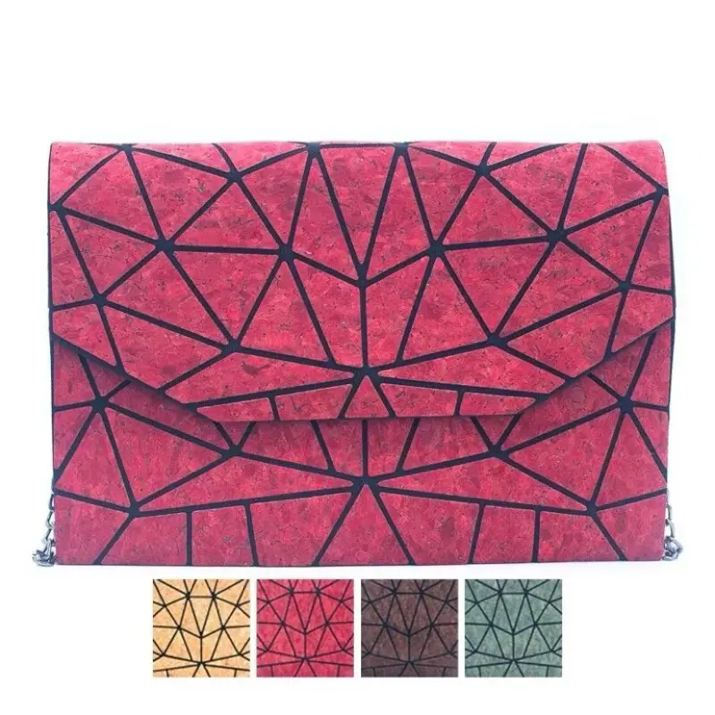 Natural Cork Geometric Chain Crossbody Bag with Black Lining and Triangular Design