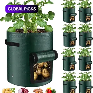 5pack 7/10 Gallon Breathable Planting Bags with Open Top and Sturdy Handles, Lightweight Thick Fabric Grow Pots for Vegetables, Indoor Outdoor Use, Portable Urban Garden Planters, Potato Grow Bag #GLOBAL PICKS