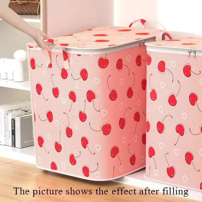 Cherry Pattern Dustproof Bedding Storage Bag, 1 Count Portable Large Capacity Non-woven Fabric Clothes Storage Bag, Household Moving Bag, Summer Gift,