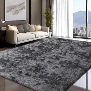 Large Size Shaggy Rugs, Big Plush Area Rug, Non-slip Soft Fluffy Carpet Mats for Livingroom Bedroom Nursery Home Decor Tie-dye Dark Gray