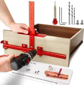 Aluminum Cabinet Hardware Jig Tool for Handles Pulls Knobs, Cabinet Pull Jig with Automatic Center Punch, Hardware Template for Door Drawer Handles Installation