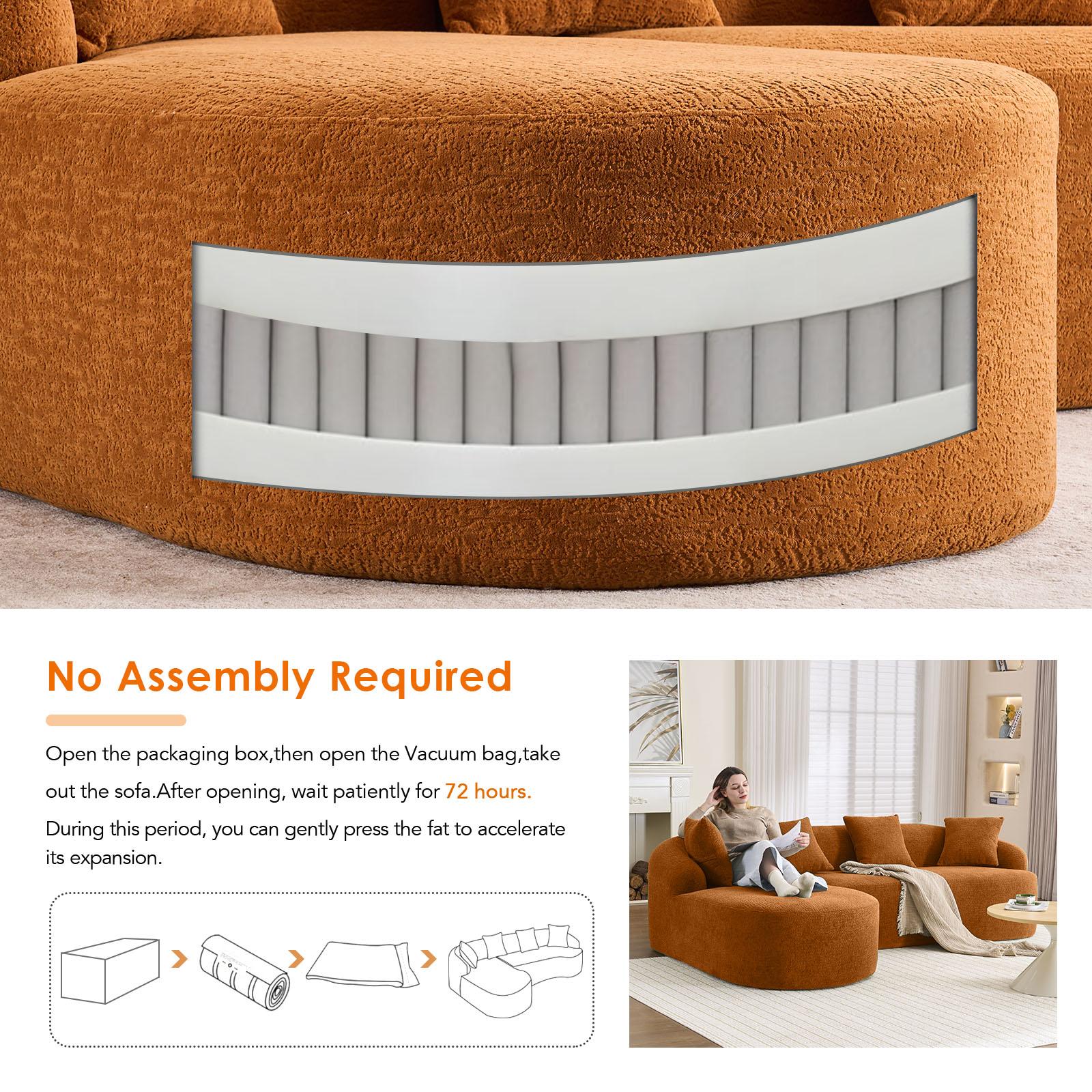 L-Shaped Compression Sponge Sofa with Curved Chaise, No Assembly Modular Chenille Couch, 30D High-Density Foam for Living Room, Bedroom, Apartment & Lounge