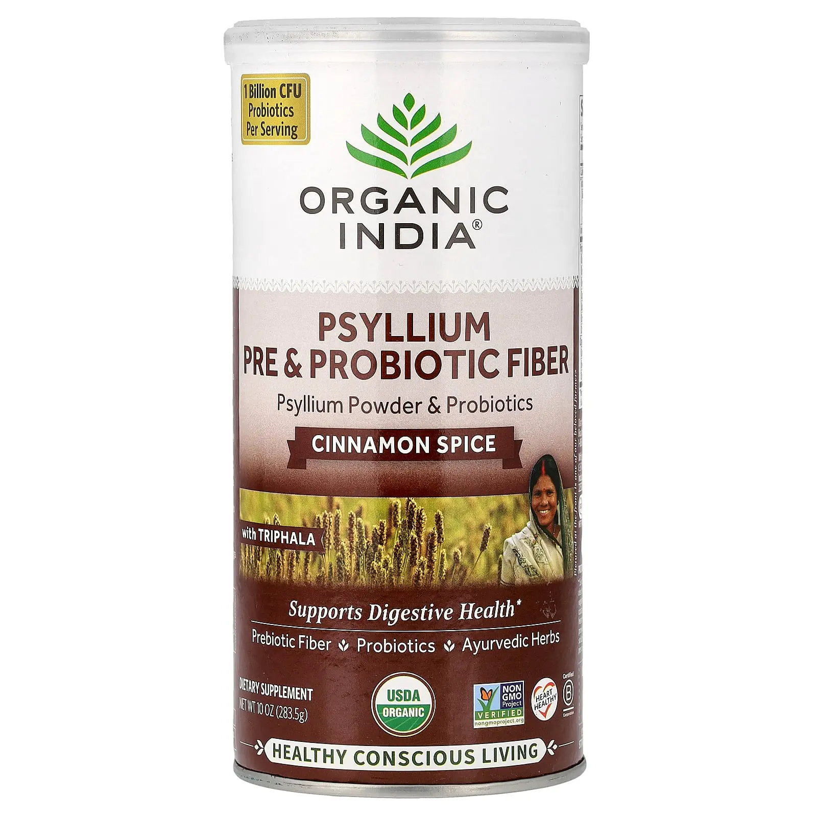 Organic India Psyllium Pre & Probiotic Fiber, Cinnamon Spice, 10 oz (283.5 g)