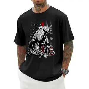 classic cotton graphic fashion round neck men tee Fireman American Flag Shirt Thin Red Line Firefighter USA T-Shirt