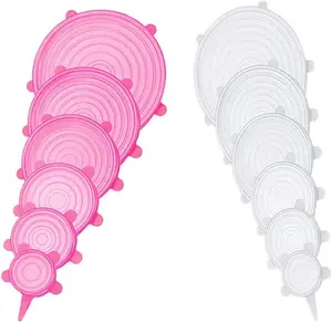 12 pcs Silicone Stretch lids set, 6 Sizes, Reusable Food Storage Covers ，Silicone Bowl Covers，Flexible to Fit All Shape of Containers，Food Cover to Keep Food Fresh (pink,white)