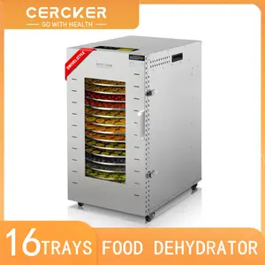 Cercker Rotating Commercial Food-Dehydrator Machine 16 Trays, 23.58Ft² Commercial Dehydrator Large Capacity, 1500W Stainless Steel Industrial Dryer, 190°F Meat Dryer for Fruit, Herbs, Beef Jerky Maker