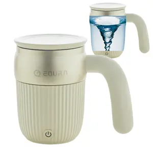 EQURA Electric Mixing Mug - Rechargeable Self Stirring Coffee Mug with 7000 RPM Motor IPX67 Waterproof 14.5oz Beige Cup for Easy Clean & Detachable Design Perfect Gift
