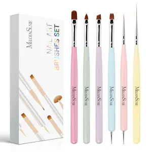 Nail Art Brushes Set,6pcs Nail Art Design Pen Painting Tools with Extension Gel Brush, Polish Brush, Builder Brush,Liner Brush, Carved Brush, and Dotting Pen for Home DIY Salon Use