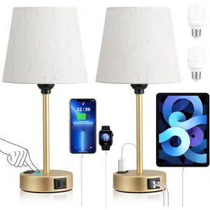 Lamp for bedrooms Set of 2 - Nightstand Bedroom Lamp with USB C Port and AC Outlet , 3 Way Dimmable Touch Control Bed Side Table Lamp, Small Night Stand Light for /Guest Room