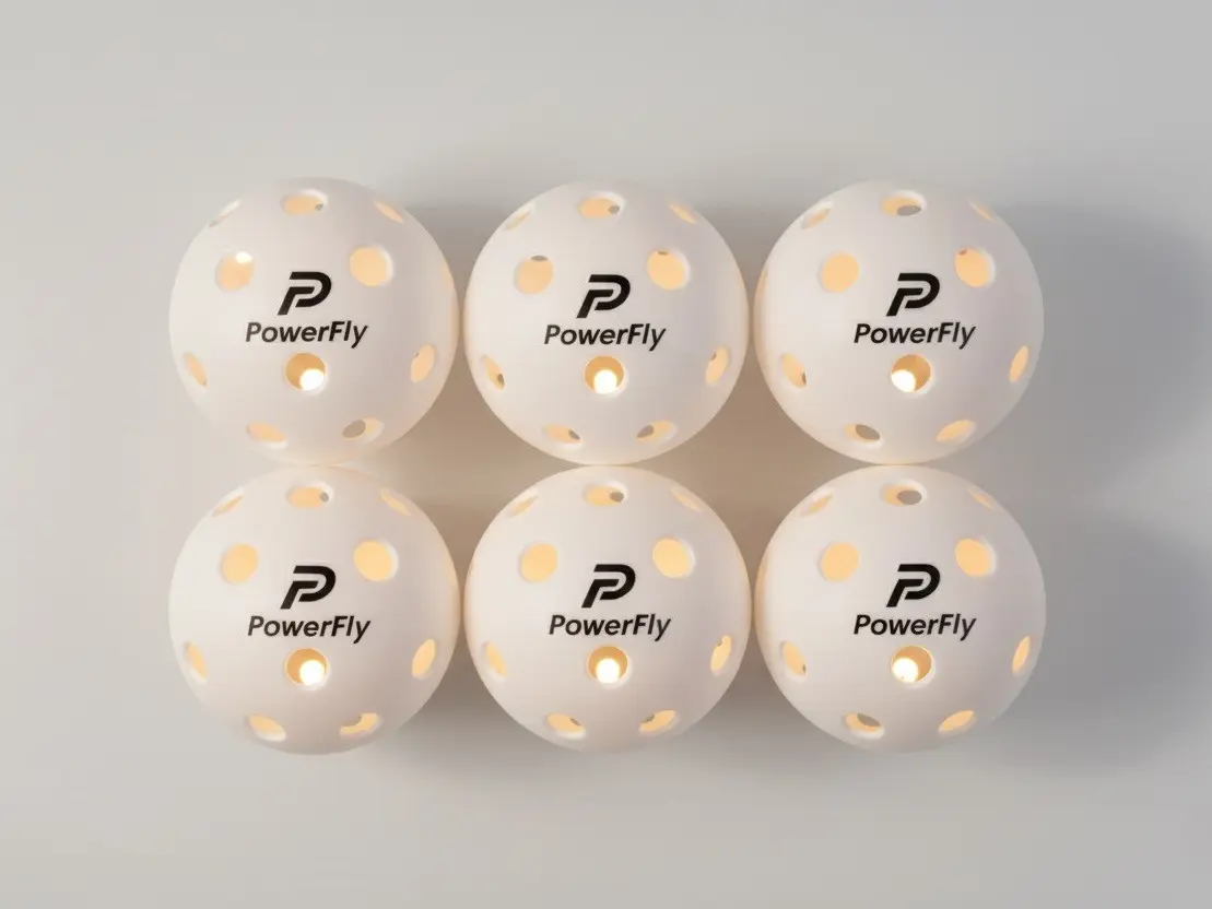 PowerFly Outdoor LED Pickleball Balls, High Visibility, 6 Pack (White)
