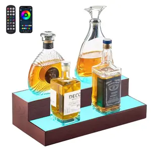 VEVOR LED Lighted Liquor Bottle Display, 1 - Tier 60 Inches Whiskey Rack, Supports USB, Illuminated Home Bar Shelf with RF Remote App Control, 7 Static Colors, Acrylic Lighted Shelf for 15 Bottles