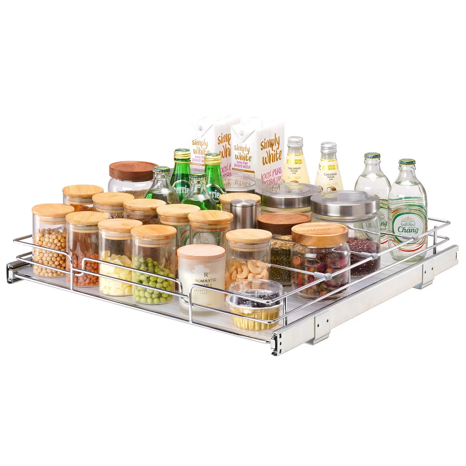 VEVOR 20"W x 21"D Smooth 1-Layer Pull Out Cabinet Organizer, Heavy-Duty Chrome Steel Roll Out Shelf, Sliding Drawer Basket for Kitchen Pantry & Vanity Organization