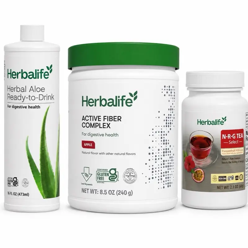 Herbalife Edible Low-Sugar Natural Daily Dietary Supplement Combo - Tea, Fiber, Aloe Digestive Wellness Bundle for Energy Support & Gut Balance