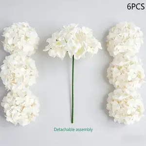6Pcs White Artificial Hydrangea, Detachable Stems, Realistic Silk Blooms Bridal Bouquet Filler Wedding Home Decor Party Funeral Memorial Table Centerpieces DIY Floral Supplies Fake Indoor Plants, Decorative Fake Flower