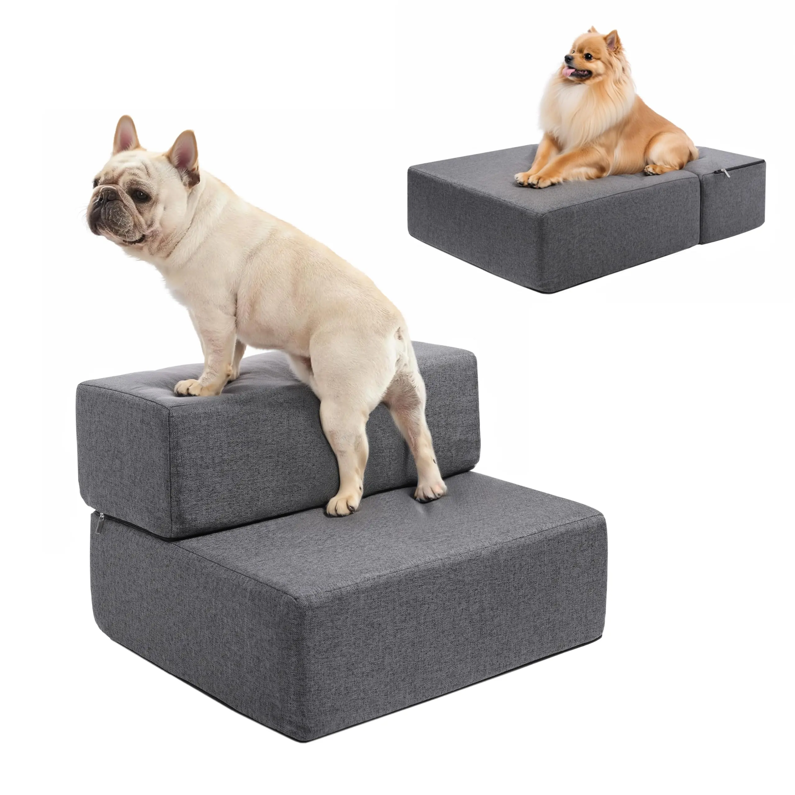 Foldable Dog Stairs with Non-Slip Bottom, Gray green pet beds dog step dog  bunk