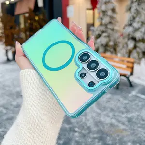 Case For Samsung S26 S25 Plus S26 Ultra A17 A37 A57 A55 A16 A36 A56 5G Colorful Laser Magnetic Wireless Charging Shockproof Cover