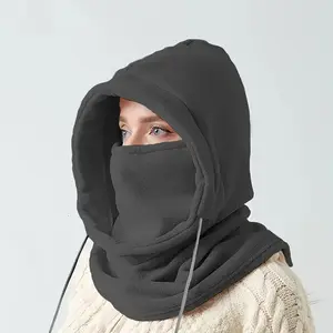 Winter Drawstring Balaclava Hat Windproof Warm Fleece Ski Mask Unisex Outdoor Cold Protection Hooded Scarf for Men and Women