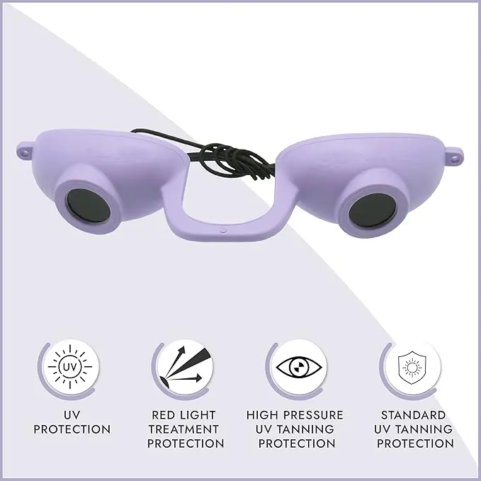Super Sunnies EVO Flex UV Eye Protection, FDA Compliant, Tanning Bed Goggles, Red Light Theraphy Eyeshields with Case-Purple Eye Care Eyewear