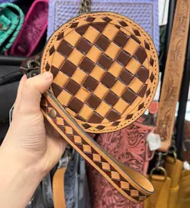 Small genuine hand painted leather canteen wristlet