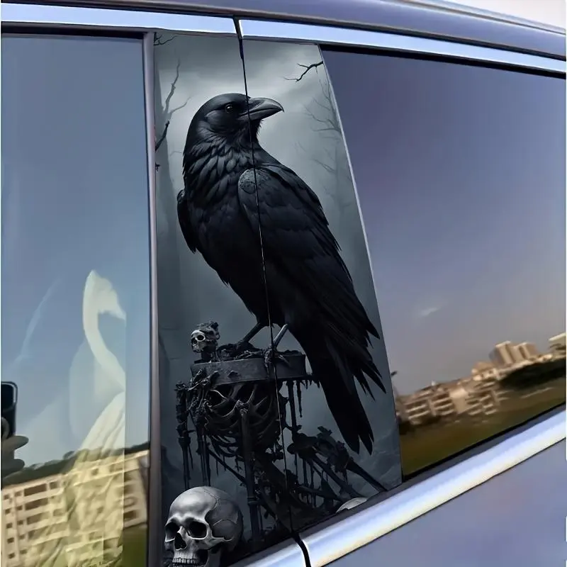 Gothic Crow & Skull Pattern Car Sticker, Car Window Decal Sticker, Vehicle Exterior Decoration, Car Exterior Decoration Accessories for Car, Wall, Window, Universal Car Sticker, Sticker for Cars, Car Decorations, Car Decals, Car Window Stickers