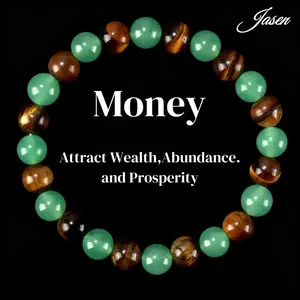 1pc Arpurraina Money Attraction Bracelet with Green Aventurine & Tiger Eye -    blue friendship bracelet beaded  jewelry protection bracelet encouragement gift fashion artificial bracelet  of  the  day Colorblock Beaded Crystal Bracelet