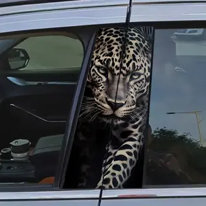 Realistic Leopard Car Pillar Decal, 3D Stereo Perspective Split Window Sticker, Waterproof Sunproof Auto Decor