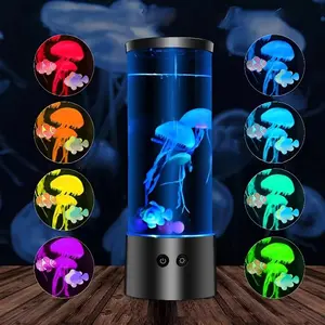 Circular Jellyfish Aquarium Light, Color Changing LED Light, LED Mood Light with Two Power Supply Modes, Decorative Night Light for Home Bedroom Living Room, Creative Gift Ideas