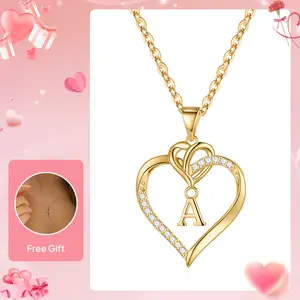 Turandoss Heart Initial Necklace for Women 14K Gold Plated A-Z Letter Pendant Dainty Name Necklace Jewelry Gift for Her