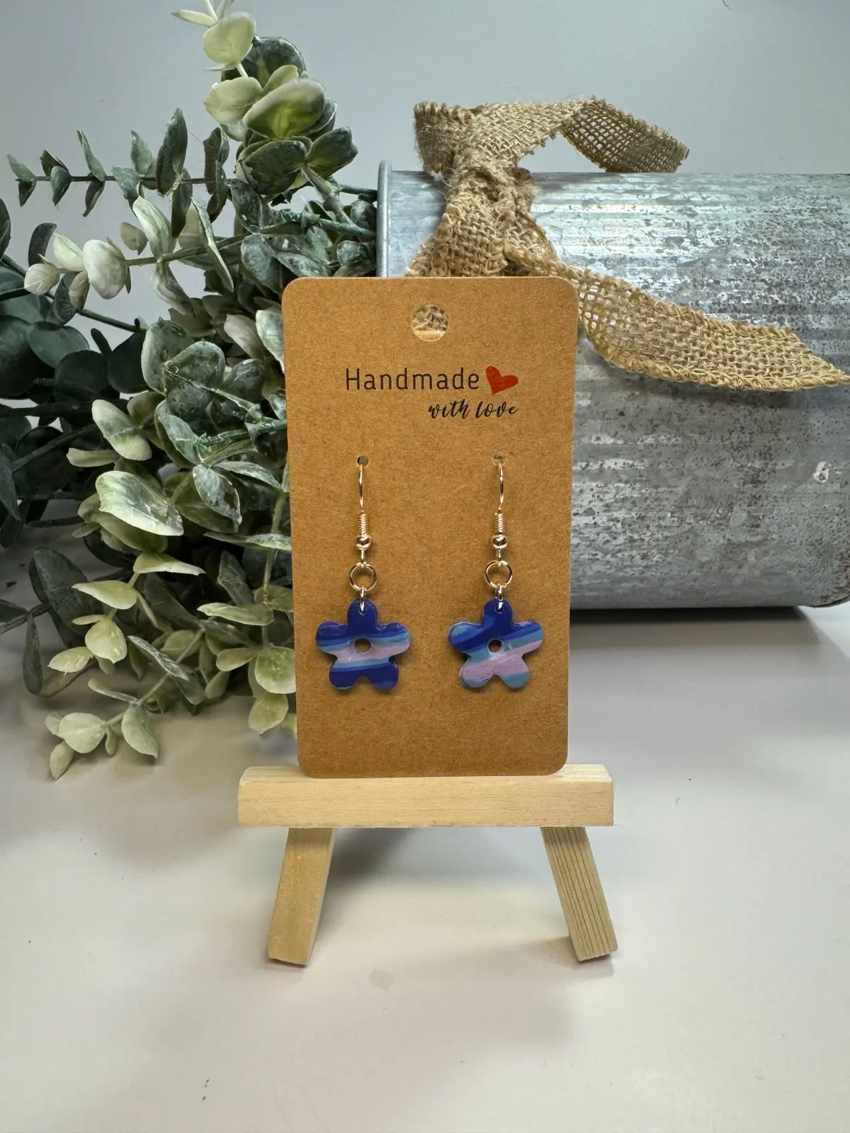 Handcrafted One of a Kind Clay Earrings with Pink Flowers and Black Center - Unique Design, Handmade with Care women jewelry cute earring earring jewelry fashion creative