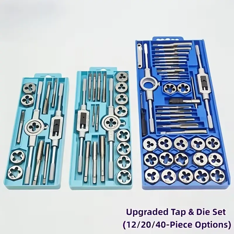 Metric Tap and Die Kit (12/20/40pcs, M3-M12) - Internal/External Thread Cutting Tool Set with Straight Cone Reamer, Thread Repair & Making Hand Tools for DIY Mechanics, Household Metal Working