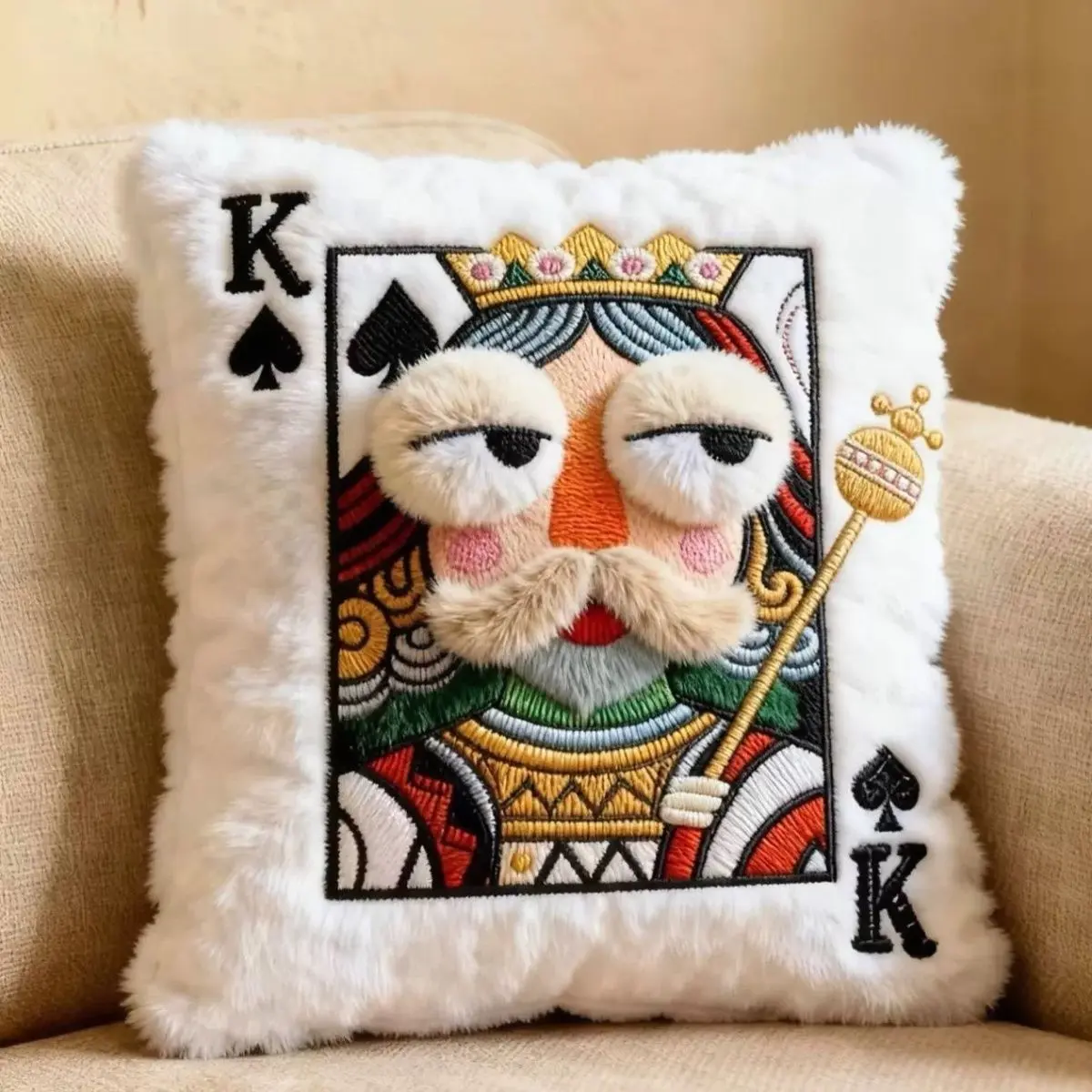 Fun King Pillow |   Plush Embroidered Poker Card JQK Pillow, Cushion, Pillow, High Beauty Fun Gift for Friends And for friends, Home Decoration, Christmas Decoration, Bedding