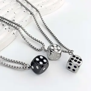 Unisex Dice Pendant Chains Necklace - Black Minimalist Chain Necklaces, Artificial Gemstone Jewelry, Casual Trendy Daily Wear Accessory