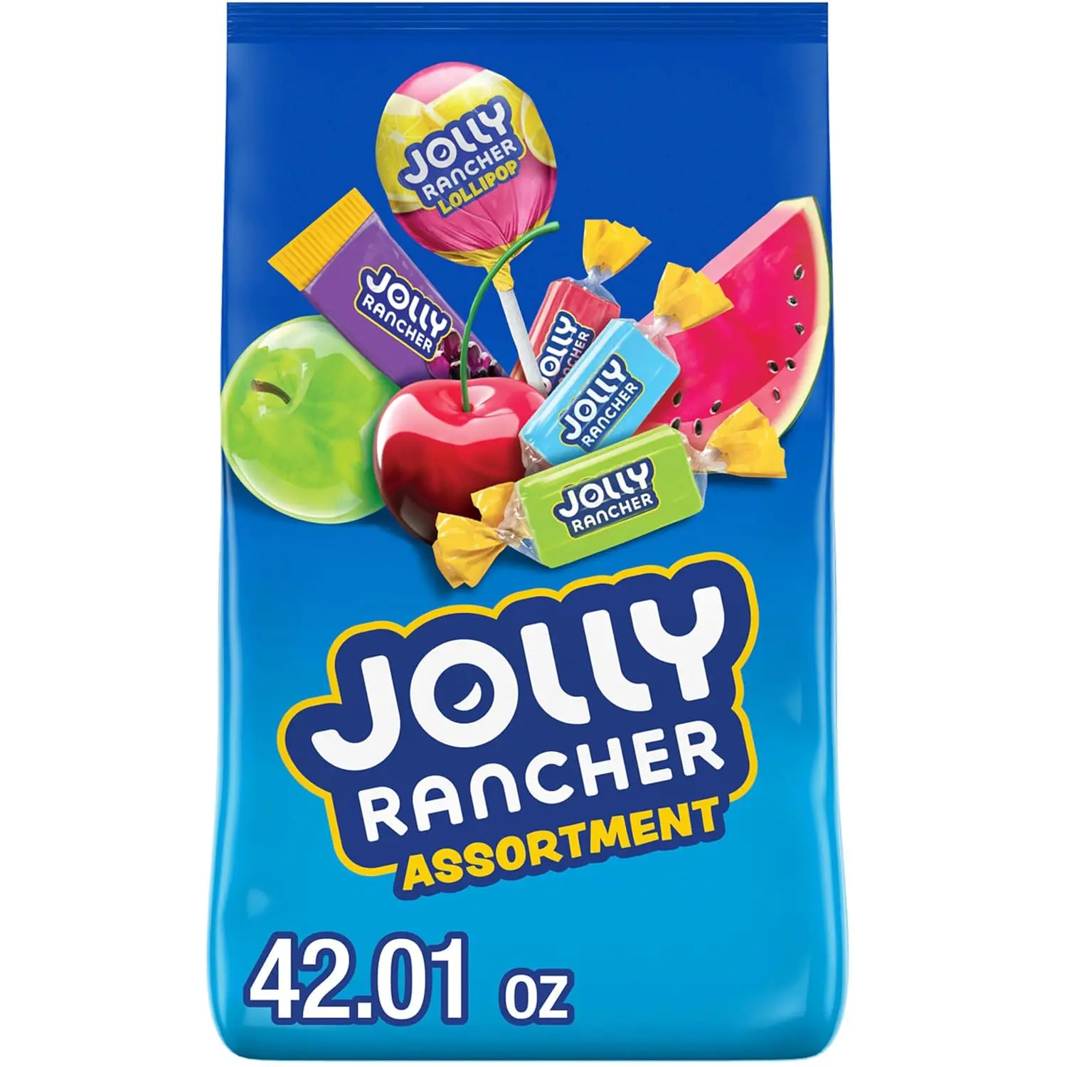 JOLLY RANCHER Assorted Fruit Flavored Candy Bulk Bag, 42.01 oz | Large bag of Individually wrapped hard candy lollipops and sticks, fruit flavors for parties, work, and snacks.