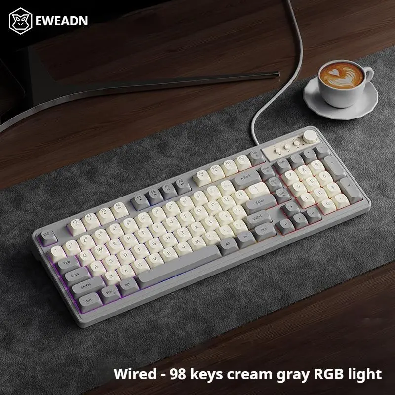 EWEADN G98 Gaming Membrane Keyboard, USB Wired Computer External Keyboard with Rainbow Backlit, Portable Keyboard with Multimedia Knob for Game & Office, Pc Gaming Keyboards, RGB Backlight Keycap, Light Up Keyboard